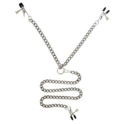 Y Style Adjustable Broad Tip Nipple Clamps With Clit Clamp Silver