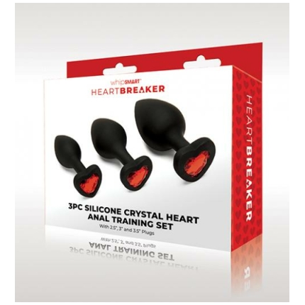 Whipsmart Heartbreaker 3 Pc Crystal Heart Anal Training Set - Black/red