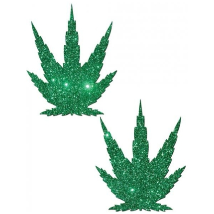 Pastease Green Glitter Marijuana Leaf O/S