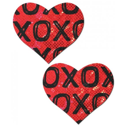Pastease Glitter XOXO Heart Red Black O/S Pasties