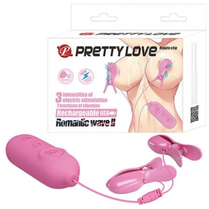 Pretty Love Romantic Wave Ii Estim & Vibrating Nipple Clip - Pink