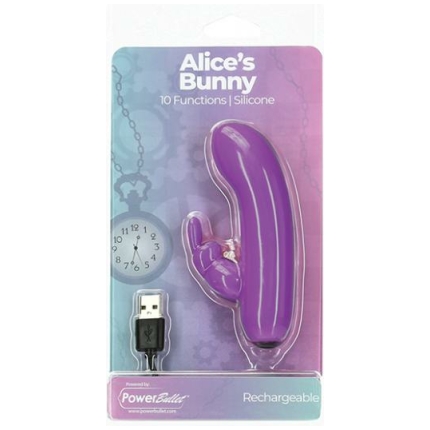 Alice's Bunny Rechargeable Bullet W/rabbit Sleeve - 10 Functions Purple