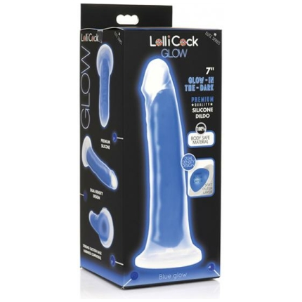 Curve Toys Lollicock 7" Glow In The Dark Silicone Dildo - Blue