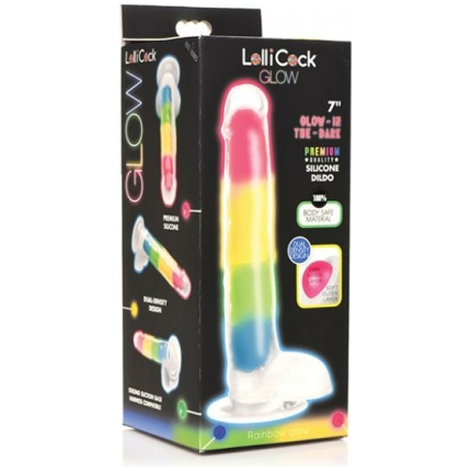 Curve Toys Lollicock 7" Glow In The Dark Silicone Dildo W/balls - Rainbow