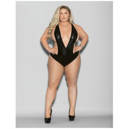 Euphoria Wet Look Deep V Teddy Black O/q