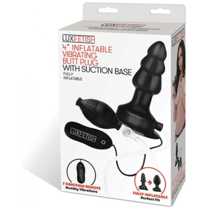 Lux Fetish 4" Inflatable Vibrating Butt Plug W/suction Base - Black
