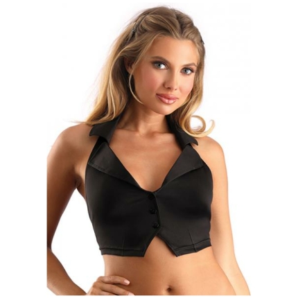 Play Schoolgirl Collared Button Down Halter Top Black O/s