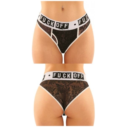 Vibes Buddy Fuck Off Lace Boy Brief & Lace Thong Black L/xl