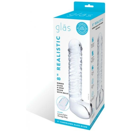 Glas 8" Realistic Ribbed Glass G-spot Dildo W/balls - Clear