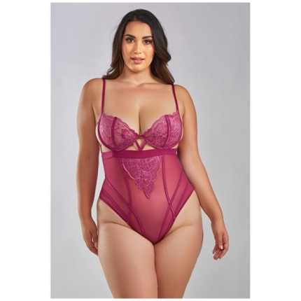 Quinn Cross Dyed Galloon Lace & Mesh Teddy Wine 2x