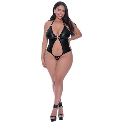 Lust Aura Crotchless Open Back Teddy Black Qn