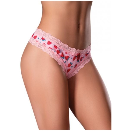 Sweet Treats Crotchless Thong W/wicked Sensual Care Strawberry Lube - Pink L/xl