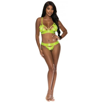 Strap-tease Bra & Crotchless Panty Neon Yellow L/xl
