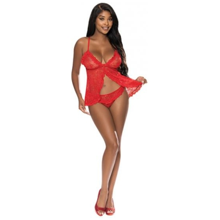 Ooh La Lace Babydoll & Split Crotch Panty Red S/m