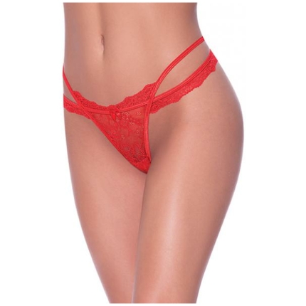 Ooh La Lace Cross Strap Split Crotch Tanga Panty Red L/xl