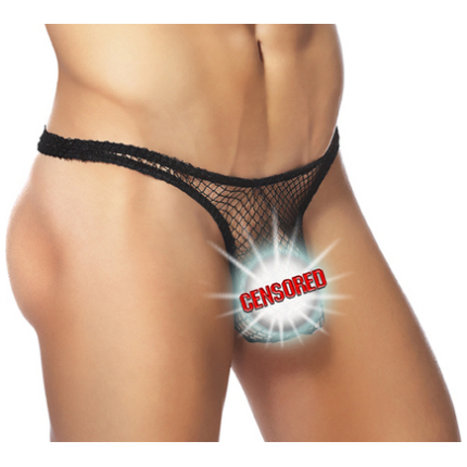 Male power stretch net pouch thong black s/m