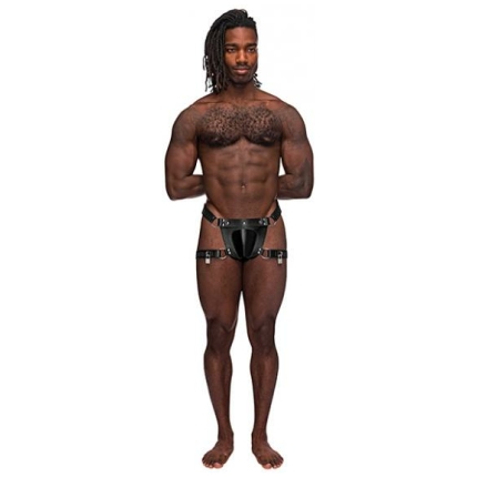 Leather Scorpio Adjustable Waist & Leg Band Thong Black O/s