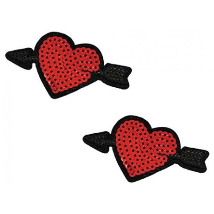Neva Nude Sequin Arrow Heart Pasties (2 Wears) - Red O/s
