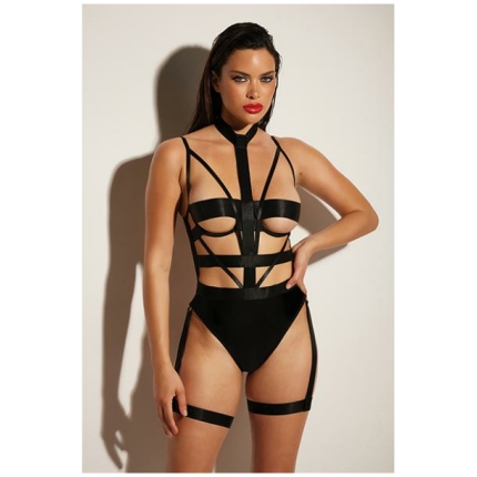 Fetish Lethal Underwire Peek A Boo Vinyl Teddy W/choker Black Md