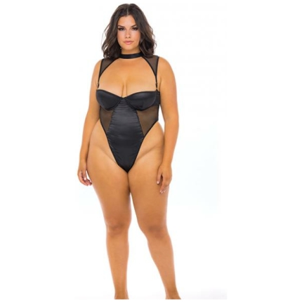 Josephine High Leg Teddy W/removable Fishnet Collared Harness Black 3x