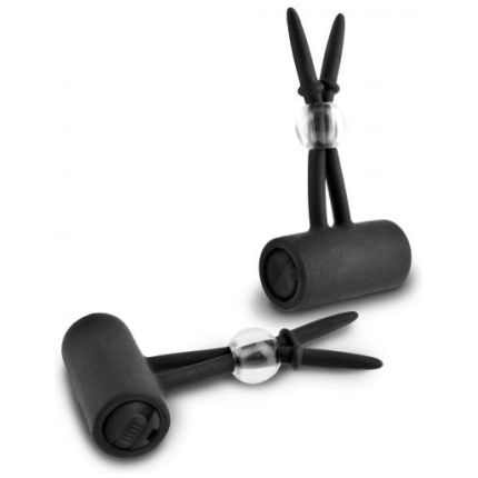 Vibrating Silicone Nipple Lassos Black