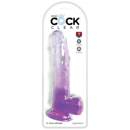 King Cock Clear 9" Cock W/balls - Purple