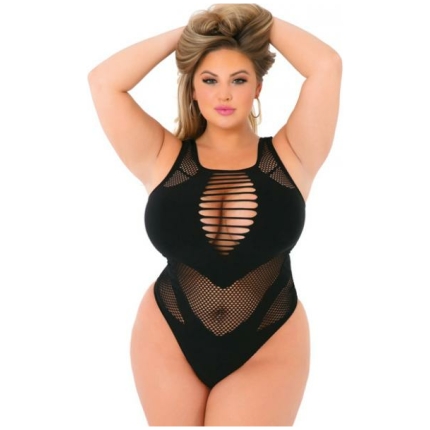 Pink Lipstick Low Blow Cut Out Bodysuit Black Qn