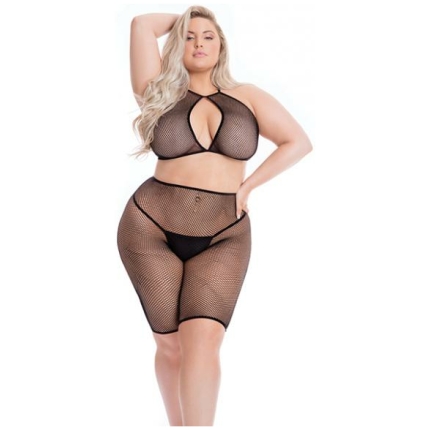 Pink Lipstick Sunset Glow Halter Bra & Bike Short Black Qn