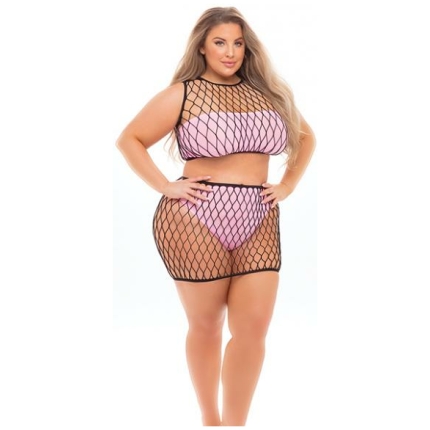 Pink Lipstick Crave You Large Fshnet Cami Top, Skrt, Bandeau Top & Pnty (fits Up To 3x) Pink Qn