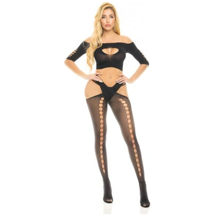 Pink Lipstick All Slashed Out Top, G-string & Pantyhose Black O/s