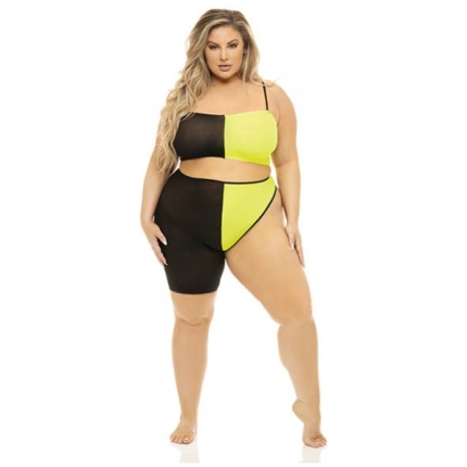 Pink Lipstick Block You Out Bandeau & Bottom Black/yellow Qn