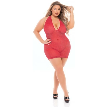 Pink Lipstick Love Bite Plunge Halter Dress (fits Up To 3x) Red Qn