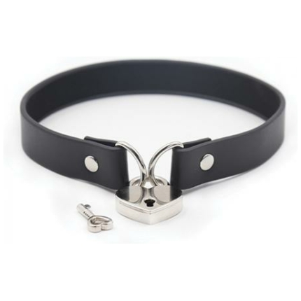 Plesur Pvc Collar W/heart Lock - Black