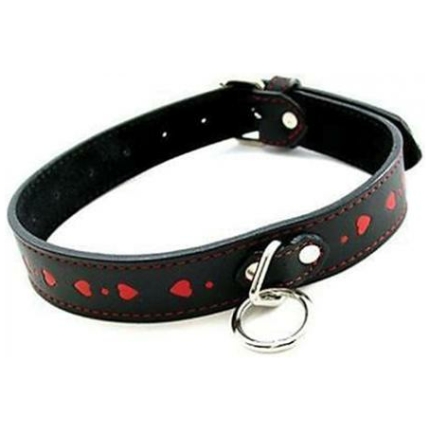 Plesur Pvc Collar W/hearts - Black/red