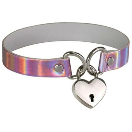Plesur Heart Lock Collar - Holographic Pink