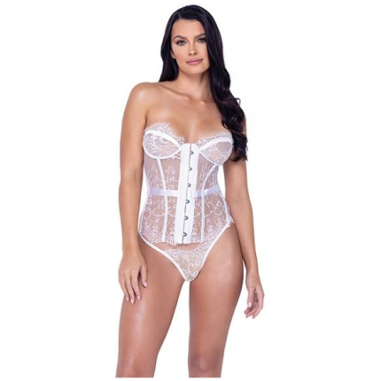 Fantasy Scalloped Eyelash Lace Bustier & Thong White Xl