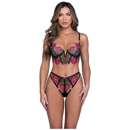 Peony Paradise Underwire Bralette & G-string - Black Xl