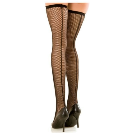 Rene Rofe Fishnet Thigh High Stockings Back Seams Black O/S