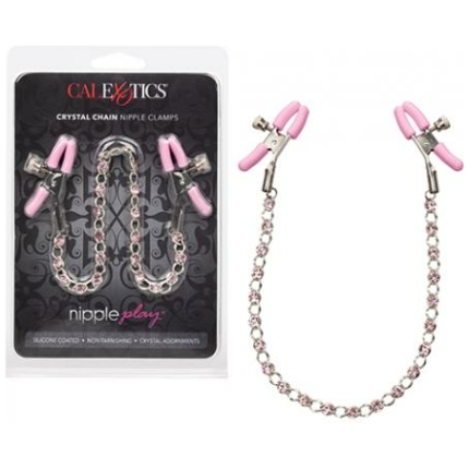 Nipple Play Crystal Chain Nipple Clamps - Pink