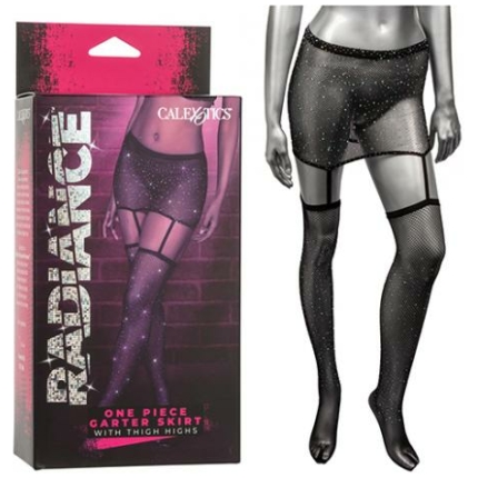 Radiance One Piece Garter Skirt W/thigh Highs - Black O/s
