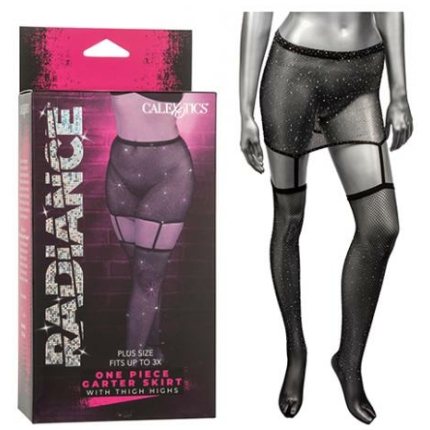 Radiance One Piece Garter Skirt W/thigh Highs - Black Plus Size