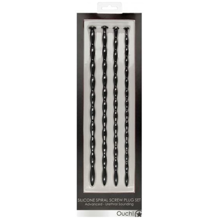 Shots Ouch Advanced Urethral Sounding Silicone Spiral Plug Set - Black