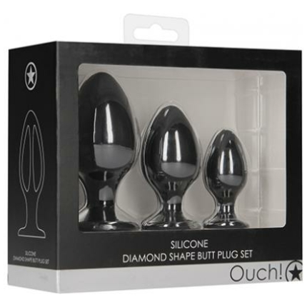 Shots Ouch Diamond Shape Butt Plug Set - Black