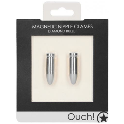 Shots Ouch Diamond Bullet Magnetic Nipple Clamps - Silver