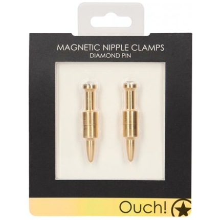 Shots Ouch Diamond Pin Magnetic Nipple Clamps - Gold