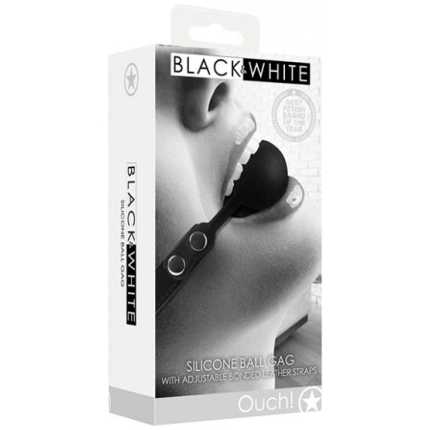 Shots Ouch Black & White Silicone Ball Gag - Black