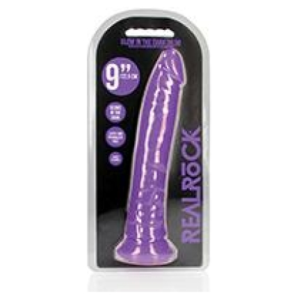 Shots Realrock 9" Slim Dildo Glow In The Dark - Neon Purple