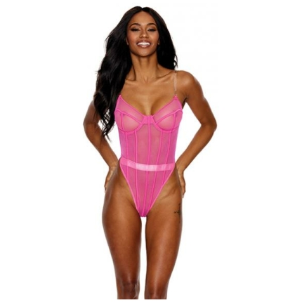 Mesh Underwire Teddy Hot Pink Lg