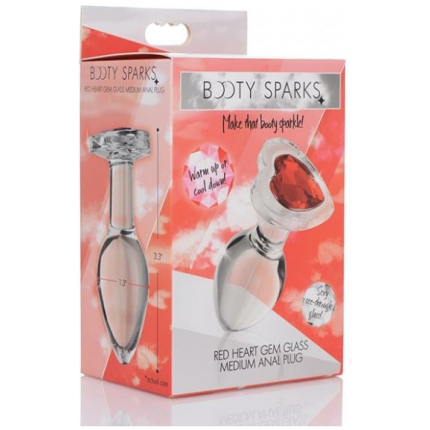 Booty Sparks Red Heart Gem Glass Anal Plug - Medium
